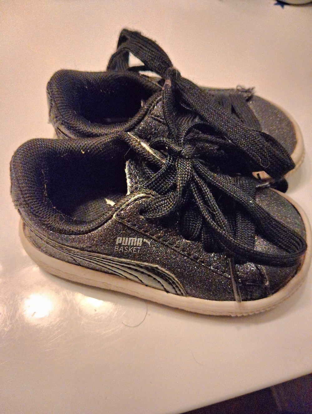 Puma Basket Glitz Toddler Girls Sneakers Size 4C Black Glitter